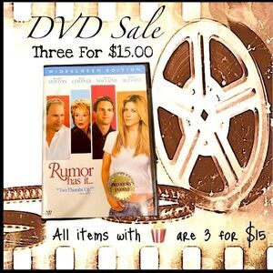 🍿3/$15 DVD Rumor Has It Jennifer Aniston, Kevin Costner, Shirley McClain PG13